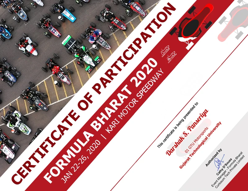 Formula Bharat 2020, Kari Motor Speedway: certificate of participation, opens at full size